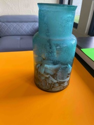 Teal Glass Vase with Seashells