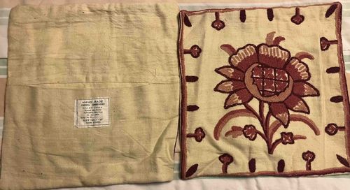 Handmade Crewel Embroidered Floral Pillow Cover