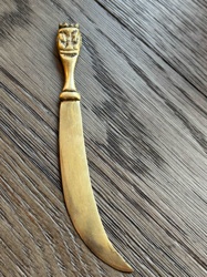 Brass Letter Opener with Crowned Figure Handle