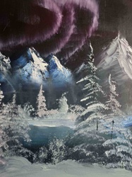 Winter Mountain Landscape with Northern Lights Painting