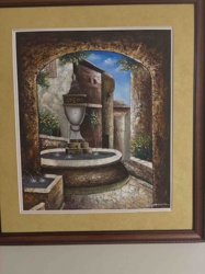 Framed Oil Painting/Print of a Courtyard with Fountain