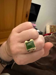 Gold-Toned Ring with Rectangular Green Cabochon Stone