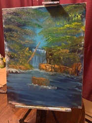 Mountain Waterfall Landscape Oil Painting