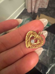 Gold Filigree Heart Pendant with Diamond Accent