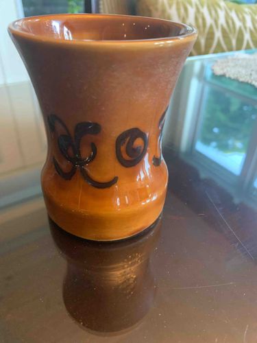 Brown Ceramic Tumbler with Scroll Motifs