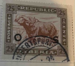 Liberia 25 Cents Republic Postage Stamp with Water Buffalo
