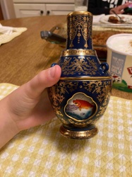 Gilt-Decorated Cobalt Blue Porcelain Vase with Goldfish Medallion