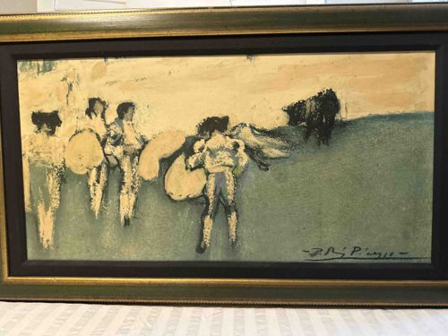 Bullfight Scene with Matadors and Bull