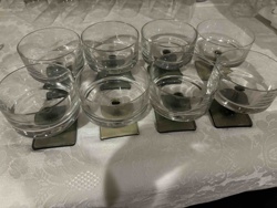 Set of Eight Clear Glass Dessert or Cocktail Coupes with Square Tinted Bases