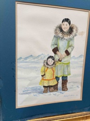 Watercolor Painting titled 'Mother and Child in Winter Attire' by K. Watson (1999)
