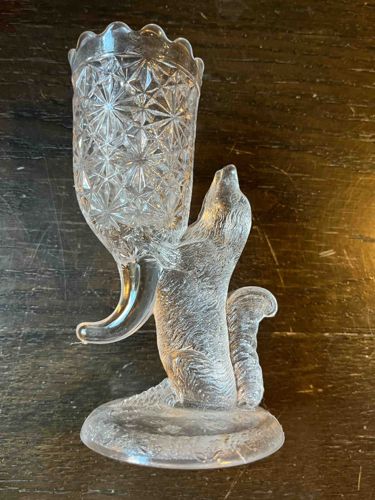 Pressed Glass Squirrel Toothpick Holder