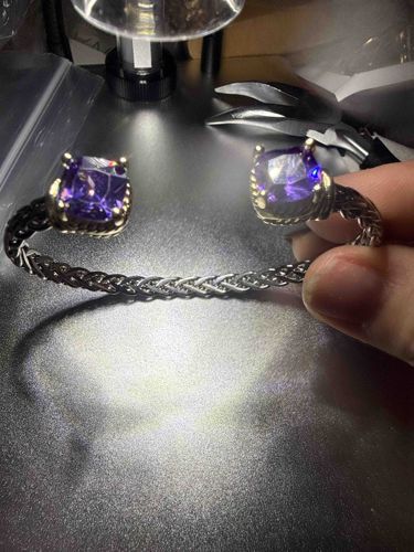 Amethyst and Sterling Silver Twisted Cable Cuff Bracelet