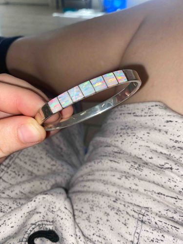 Opal Inlay Silver Bangle Bracelet
