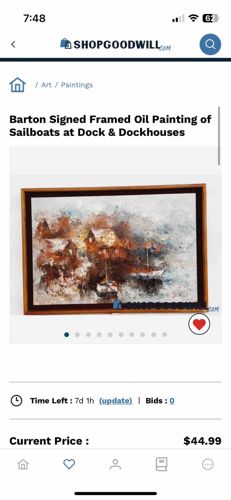 Barton Signed Framed Oil Painting of Sailboats at Dock & Dockhouses
