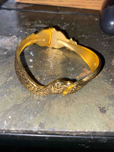 Gold-Toned Snake Head Bangle Bracelet with Engraved Detail