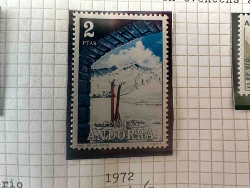 1972 Andorra Spanish Post Skier and Mountain Landscape Postage Stamp