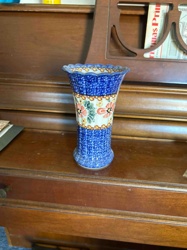 Polish Pottery Fluted Vase in Peacock and Floral Pattern