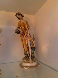 Polychrome Ceramic Female Figurine with Flower Basket