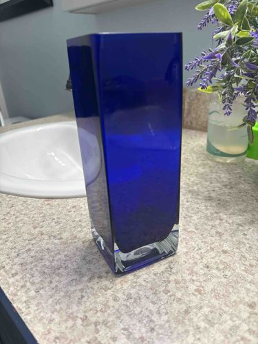 Cobalt Blue Cased Glass Square Vase