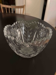 Cut Glass Floral Design Scalloped Bowl
