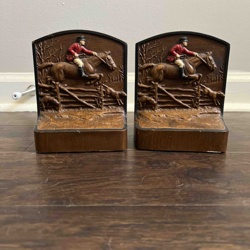 Hand Carved and Painted Equestrian Bookends (Set of 2)