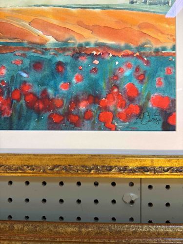 Original Watercolor Landscape Painting with Red Poppies