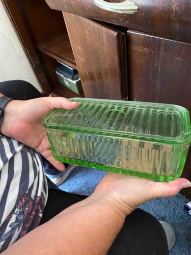 Depression Glass Uranium Refrigerator Dish with Lid