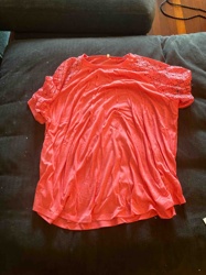 Coral Short-Sleeved Blouse with Lace Detail