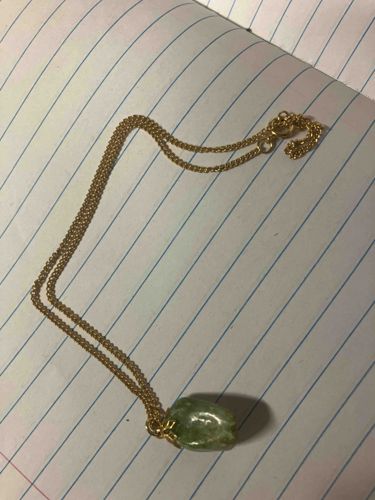 Gold-Toned Chain Necklace with Green Tumbled Stone Pendant