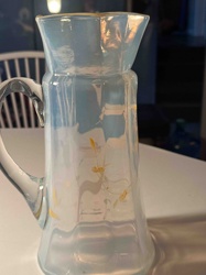 Opalescent Glass Pitcher with Floral Decoration