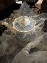 Blue and White Toile Pattern Porcelain Teapot