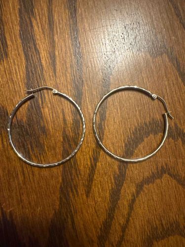 Pair of 10K White Gold Hammered Hoop Earrings