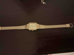 Vintage Gold-Tone Rectangular Dial Mesh Bracelet Watch