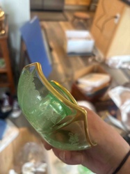 Green Depression Glass Basket Dish with Gold Trim