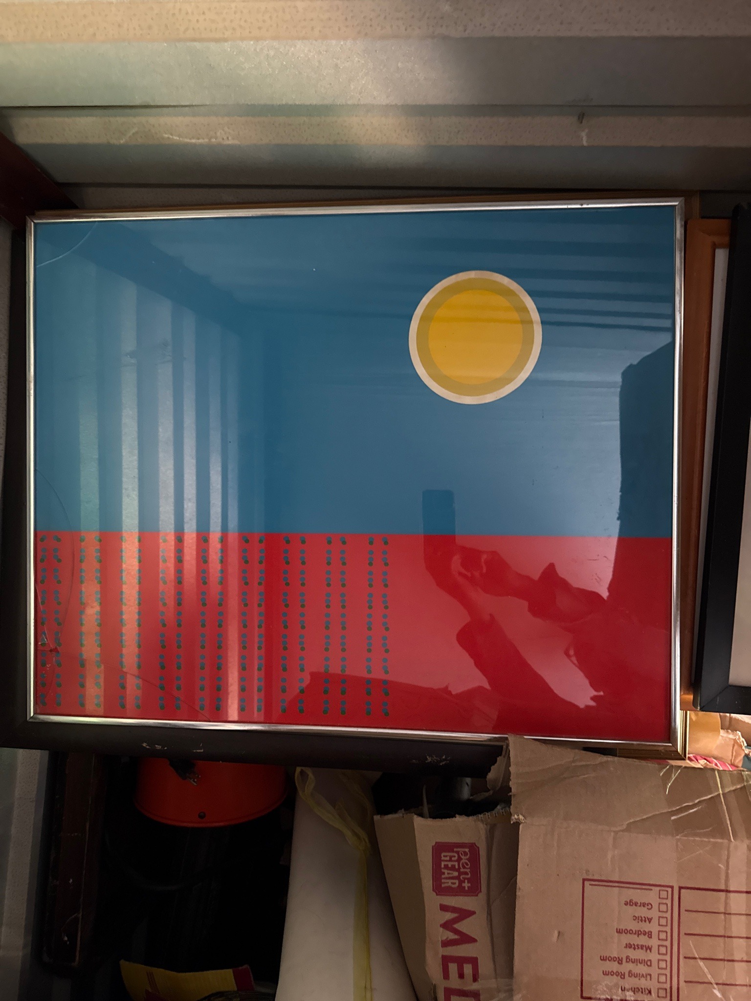 Modernist Landscape Screenprint with Yellow Sun
