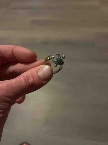 Silver-Toned Turtle Ring with Blue-Green Stones