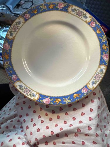 Vintage Flow-Blue Floral and Bird Border Dinner Plate