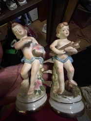 Pair of Bisque Porcelain Cherub/Putti Figurines on Gilt Bases