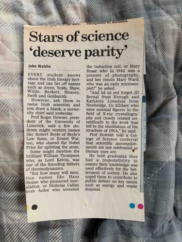Newspaper Article: Stars of science 'deserve parity'