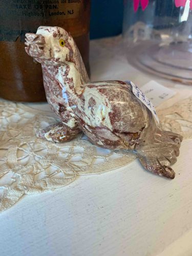 Carved Variegated Stone Seal Figurine