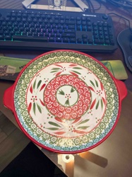 Temptations Old World Cranberry 11" Round Baker with Handles