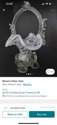 Murano Style Decorative Glass Vase/Basket with Handle