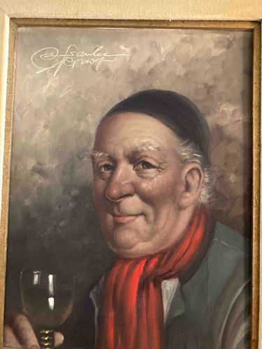 Mid-Century Portrait of a Smiling Man with Wine by Charles Fernhof
