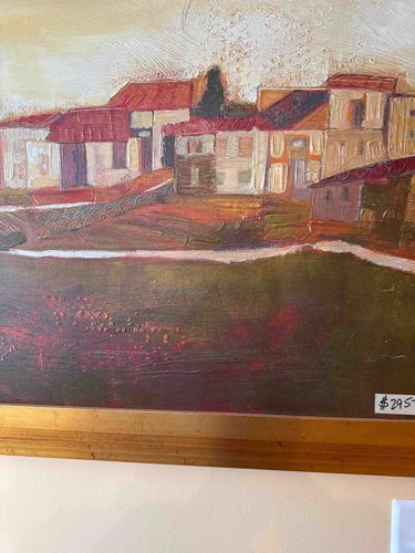 Textured Abstract Village Landscape Painting