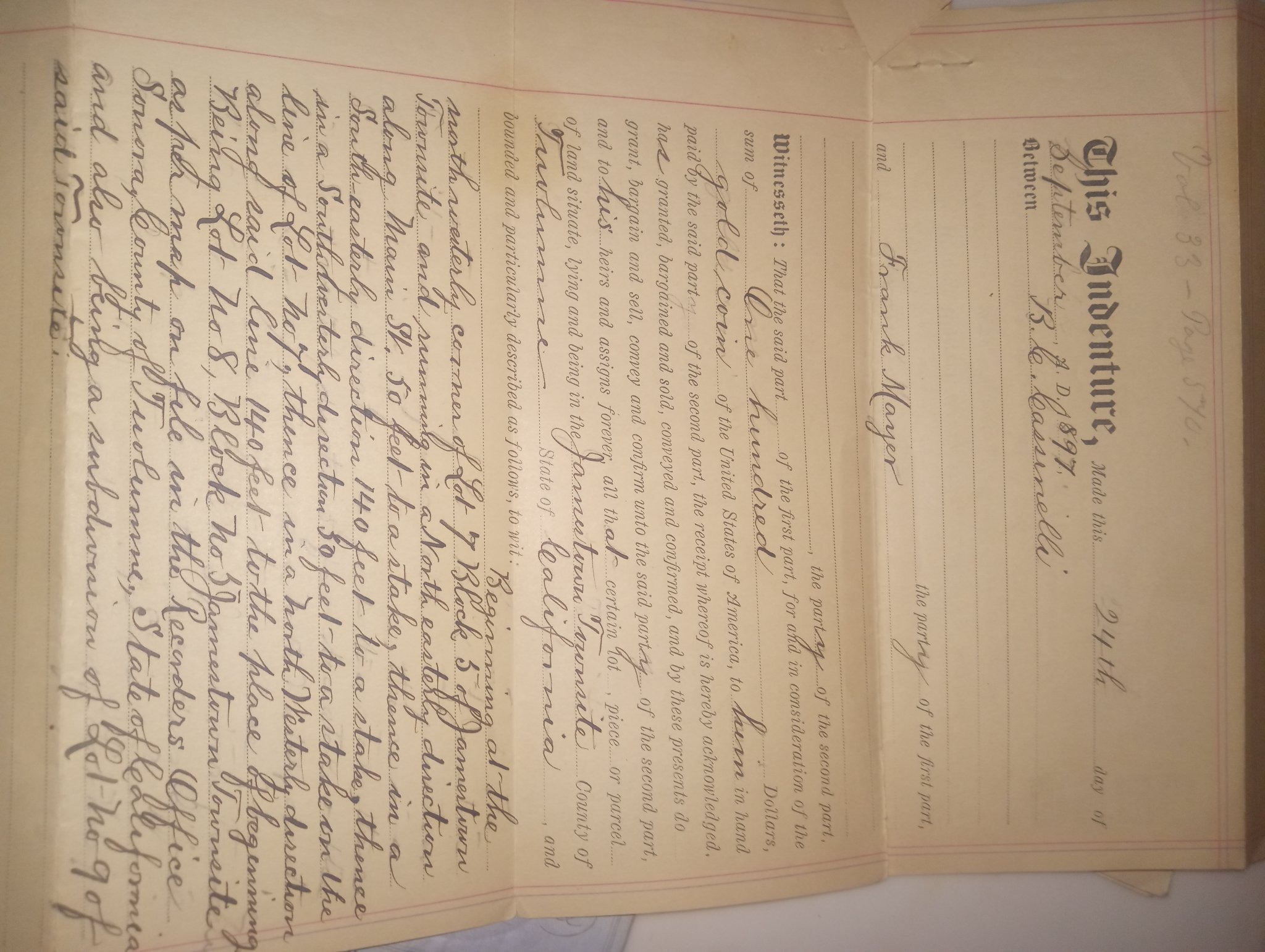 Submitted photo of Vintage legal indenture document dated 1897