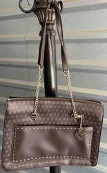 DKNY Monogram Tote Bag with Contrast Stitching and Chain Detail