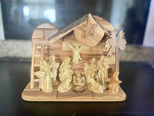 Hand-Carved Olive Wood Nativity Scene with Music Box and Bethlehem Earth Relic