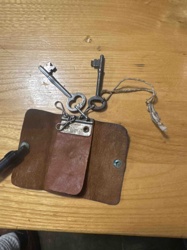 Vintage Leather Key Case with Two Skeleton Keys