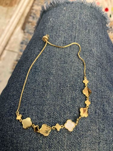 Adjustable Gold Tone Bracelet with Clover and Star Charms