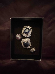 14k White Gold Blue Sapphire and Diamond Cluster Earrings